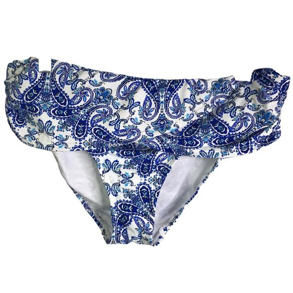 Bleu Rod Beattie Ruched Hipster Bikini Bottoms Womens 14 Blue White Paisley NWT - Picture 1 of 7